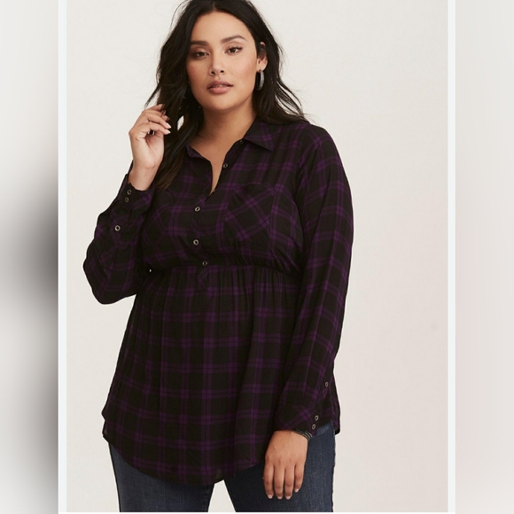 TORRID PURPLE-BLACK PLAID BABYDOLL TUNIC...SIZE:1 - Picture 2 of 11